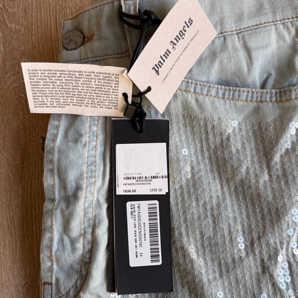 Palm Angels Light Gray Distressed Men's Jeans - Picture 14 of 14